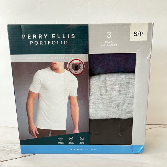 Perry Ellis Portfolio Men's Crew Neck T-Shirts Size Small 3 Pack Black Navy Gray - Picture 1 of 8